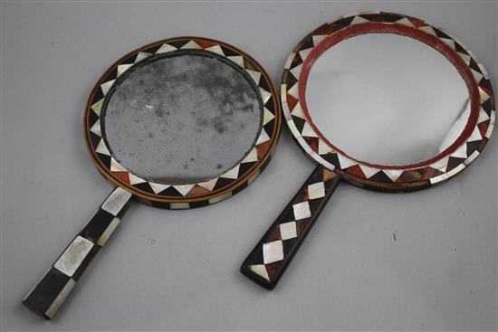 Two 19th century Ottoman circular hand mirrors, largest 8in.